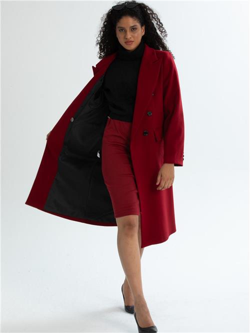 Women six-buttons coat wholesale Burgundy color