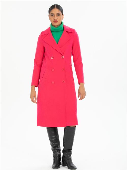 Women six-buttons coat wholesale Fuchsia color