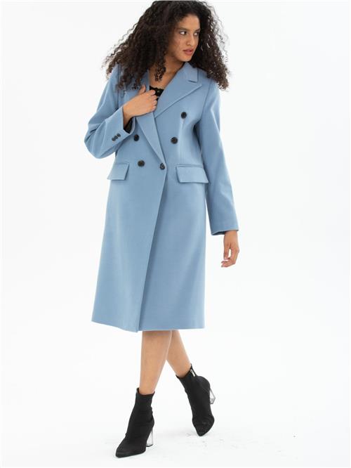 Women six-buttons coat wholesale Light Blue color