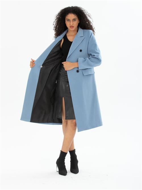 Women six-buttons coat wholesale Light Blue color