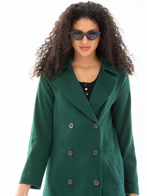 Women six-buttons coat wholesale Pine Green color