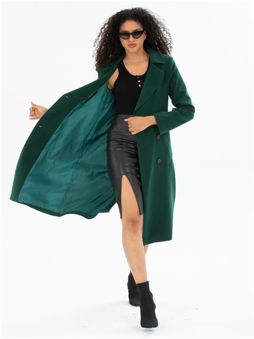 Women six-buttons coat wholesale Pine Green color