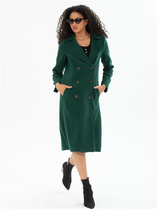 Women six-buttons coat wholesale Pine Green color
