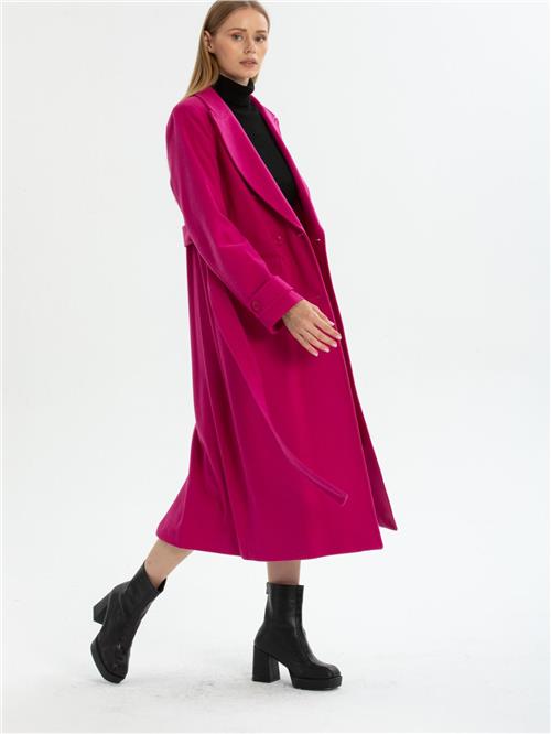 Women six-buttons coat with belt wholesale Fucshia color