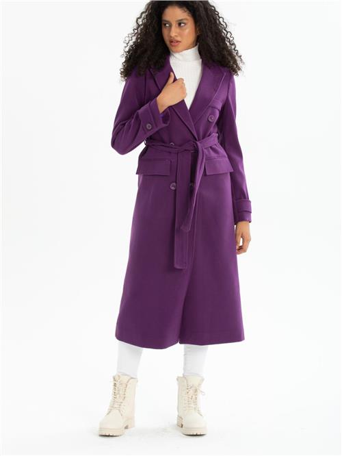 Women six-buttons coat with belt wholesale Purple color