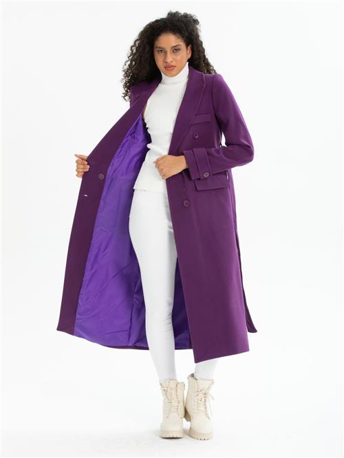 Women six-buttons coat with belt wholesale Purple color