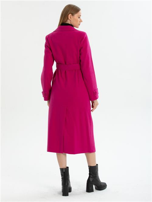 Women six-buttons coat with belt wholesale Fucshia color