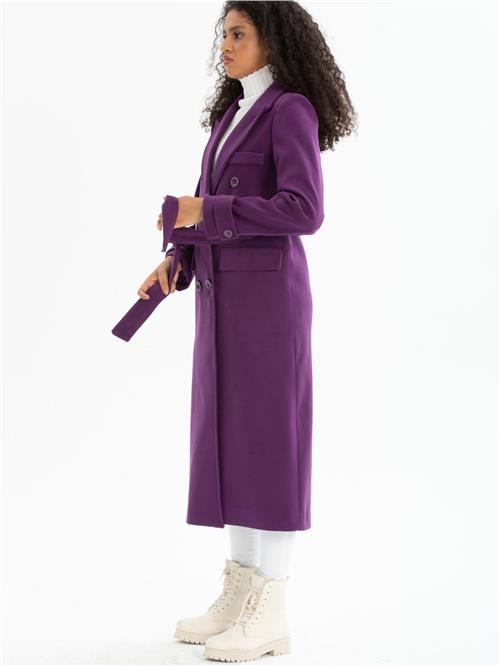 Women six-buttons coat with belt wholesale Purple color