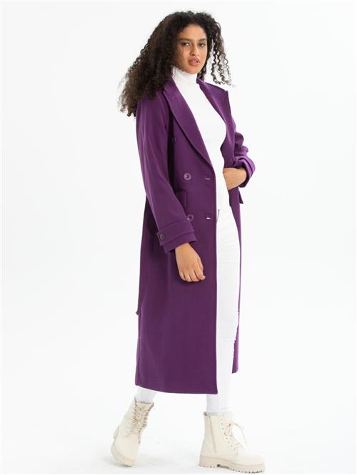 Women six-buttons coat with belt wholesale Purple color