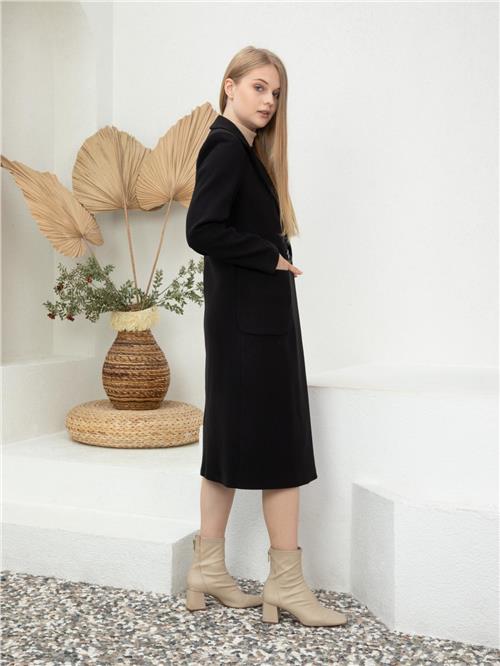 Women Two-Button Coat With Belt Wholesale Black Color
