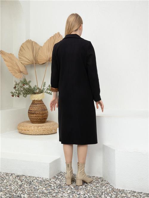 Women Two-Button Coat With Belt Wholesale Black Color