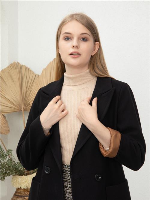 Women Two-Button Coat With Belt Wholesale Black Color