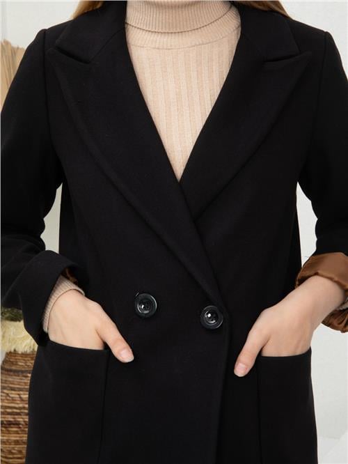 Women Two-Button Coat With Belt Wholesale Black Color