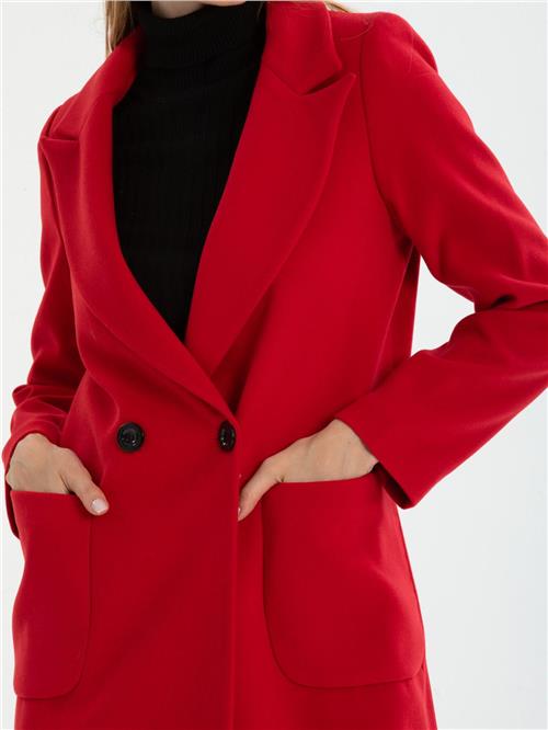 Women two-buttons coat wholesale Brick Red color