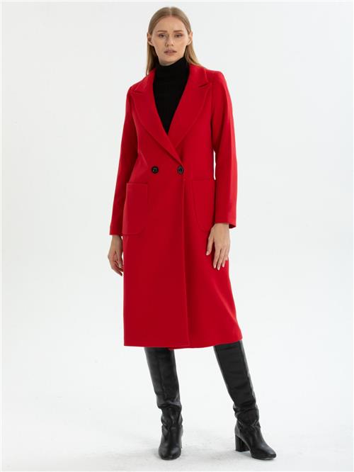 Women two-buttons coat wholesale Brick Red color