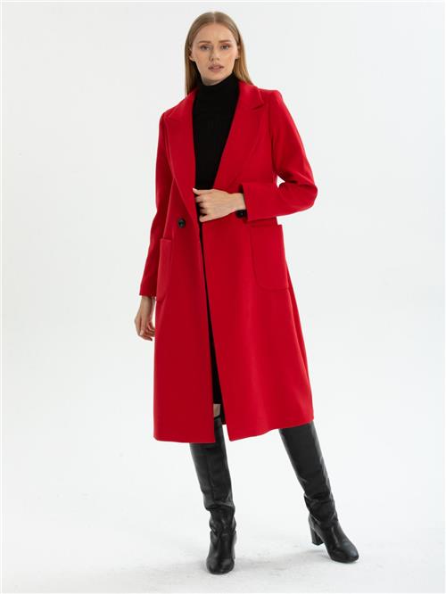 Women two-buttons coat wholesale Brick Red color