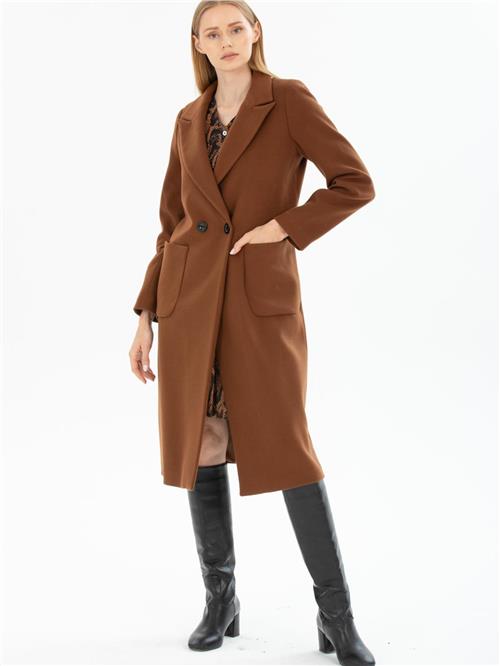 Women two-buttons coat wholesale Camel color