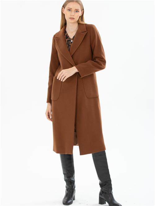 Women two-buttons coat wholesale Camel color
