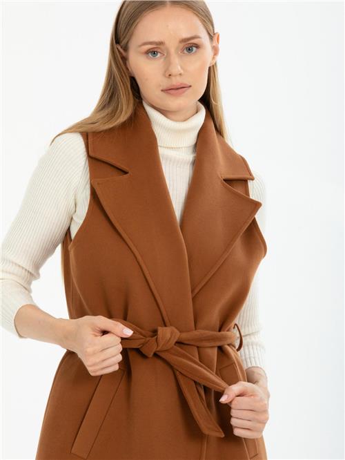 Women vest with belt wholesale Camel color