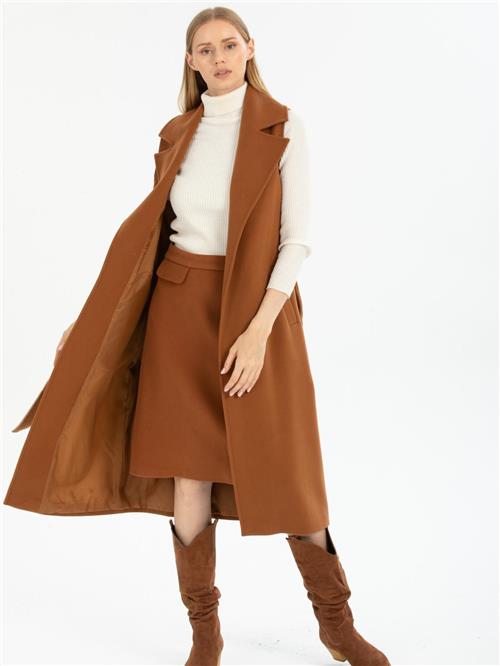 Women vest with belt wholesale Camel color