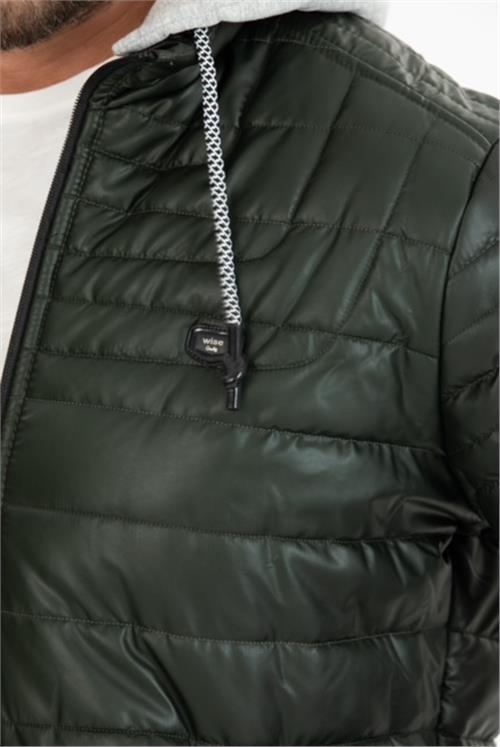 Wholesale Green Faux Leather Hooded Puffer Jacket