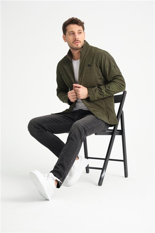 Wholesale Green Stand Collar Shoulder Detail Jersey Lined Spring Jacket