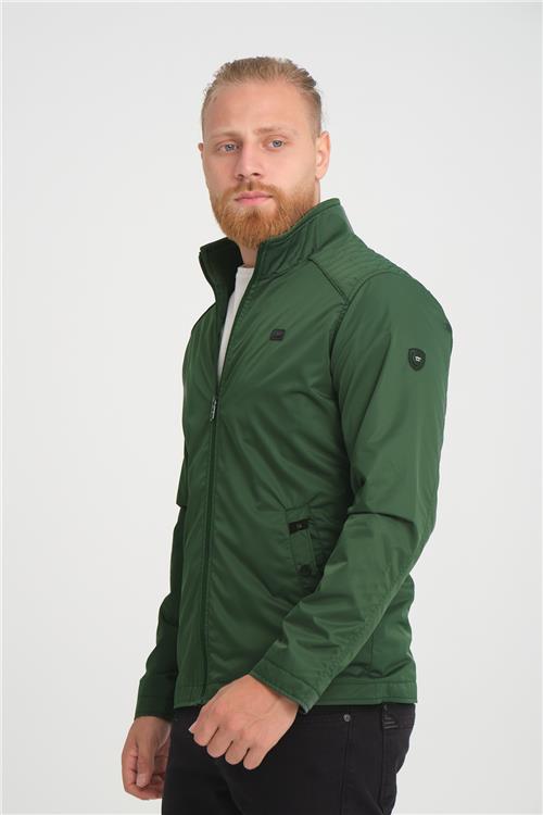 Wholesale Green Stand Collar Shoulder Detail Jersey Lined Spring Jacket