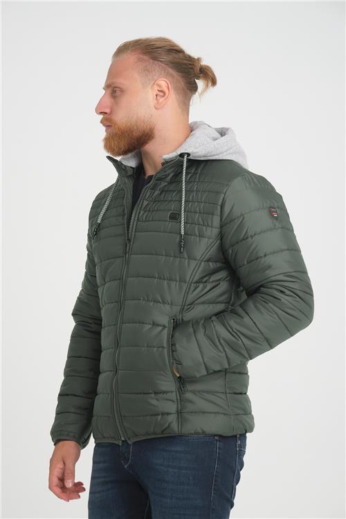 Wholesale Green Hooded Jersey Lined Puffer Jacket
