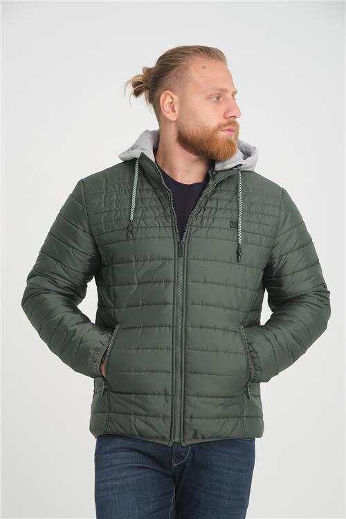 Wholesale Green Hooded Jersey Lined Puffer Jacket