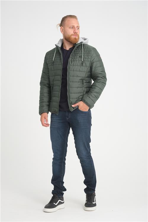 Wholesale Green Hooded Jersey Lined Puffer Jacket