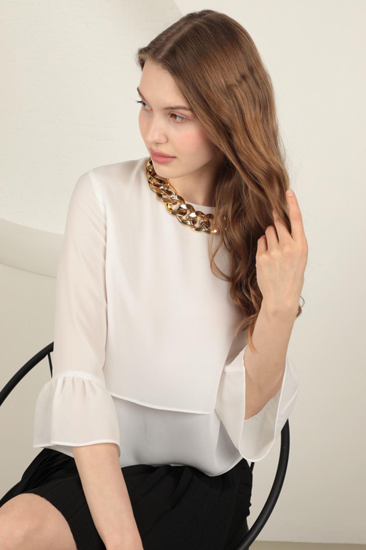 Crepe Fabric Sleeves Flounce Women 