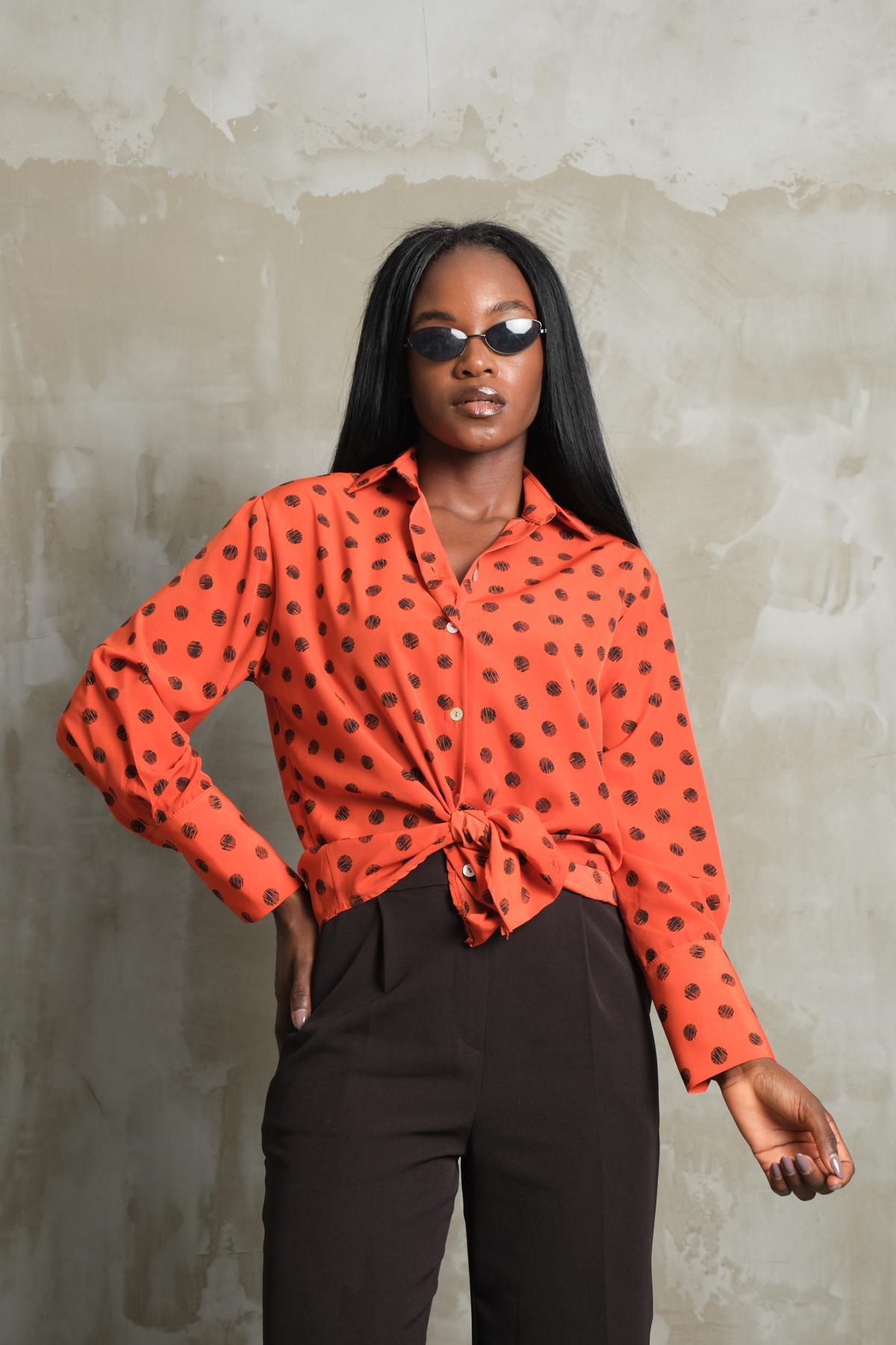Wholesale Women Orange Polka Dot Shirts | Wholesale Shirt