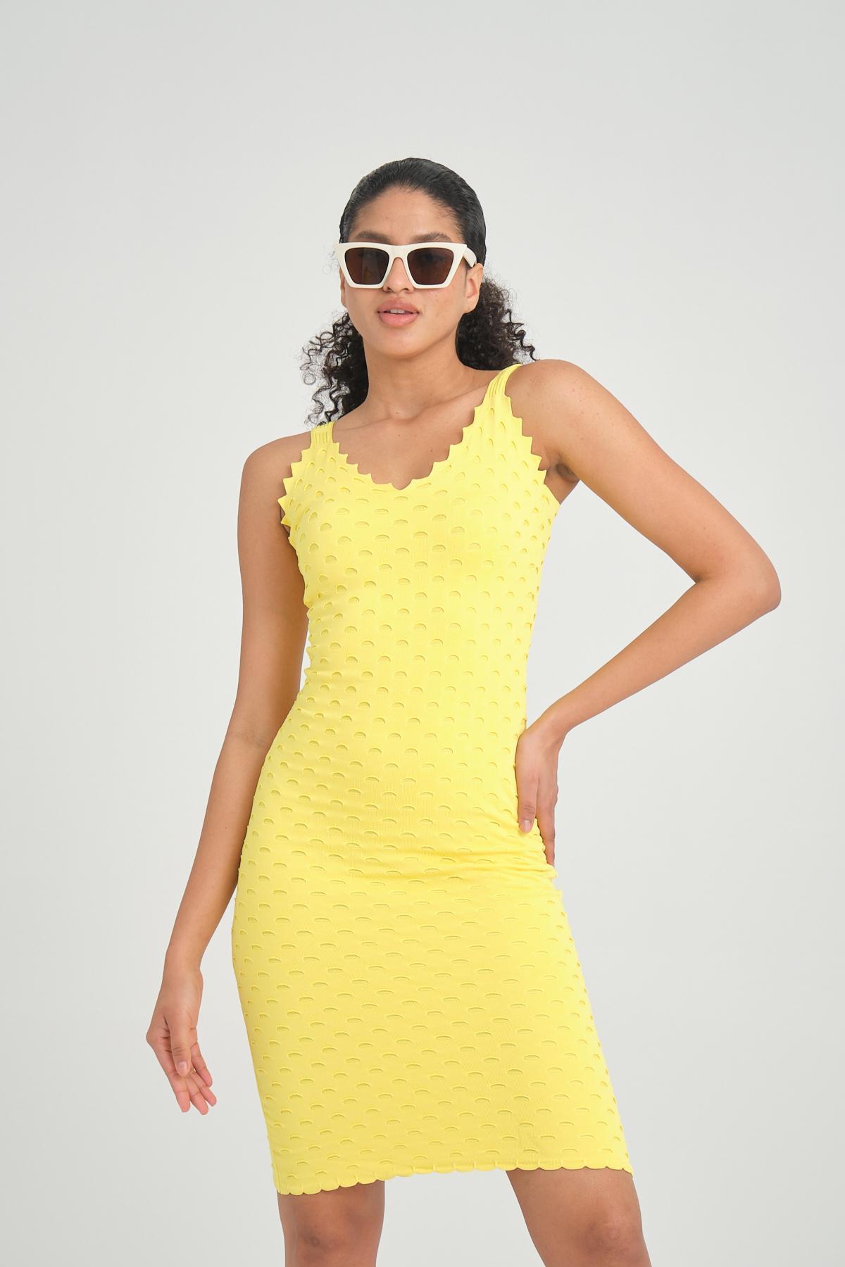 Women cami mini dress ribbed wholesale Neon Yellow color Wholesale Mini