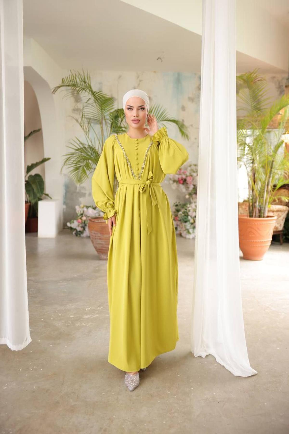 Women hijab maxi dress wholesale Yellow color Wholesale Dress