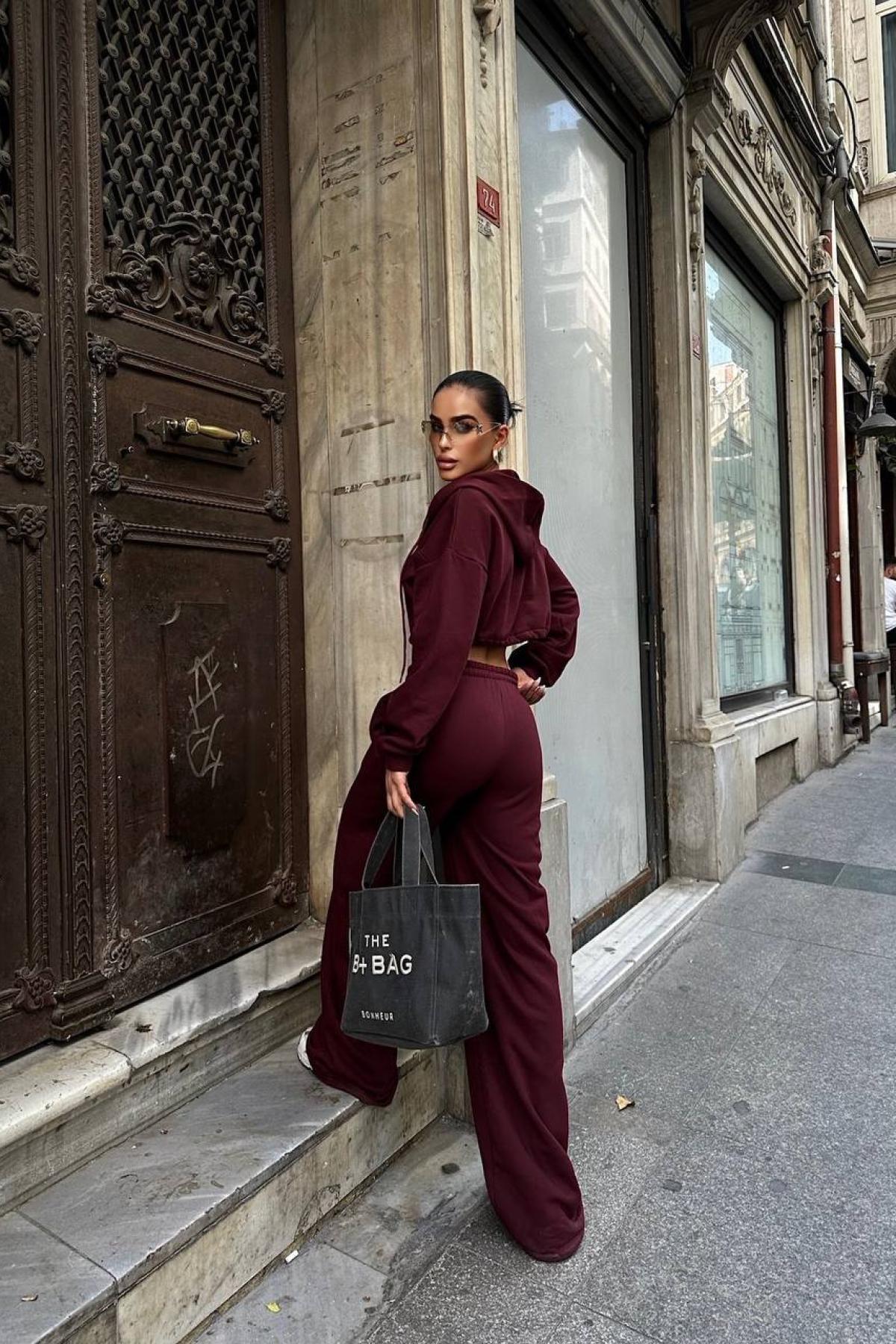Women Sweatsuit Wholesale Burgundy Red Color
