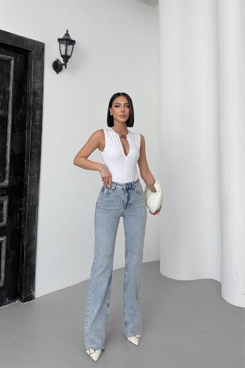 Kesik Paça Straight Fit Kot Pantolon 7070-14-(26-31)