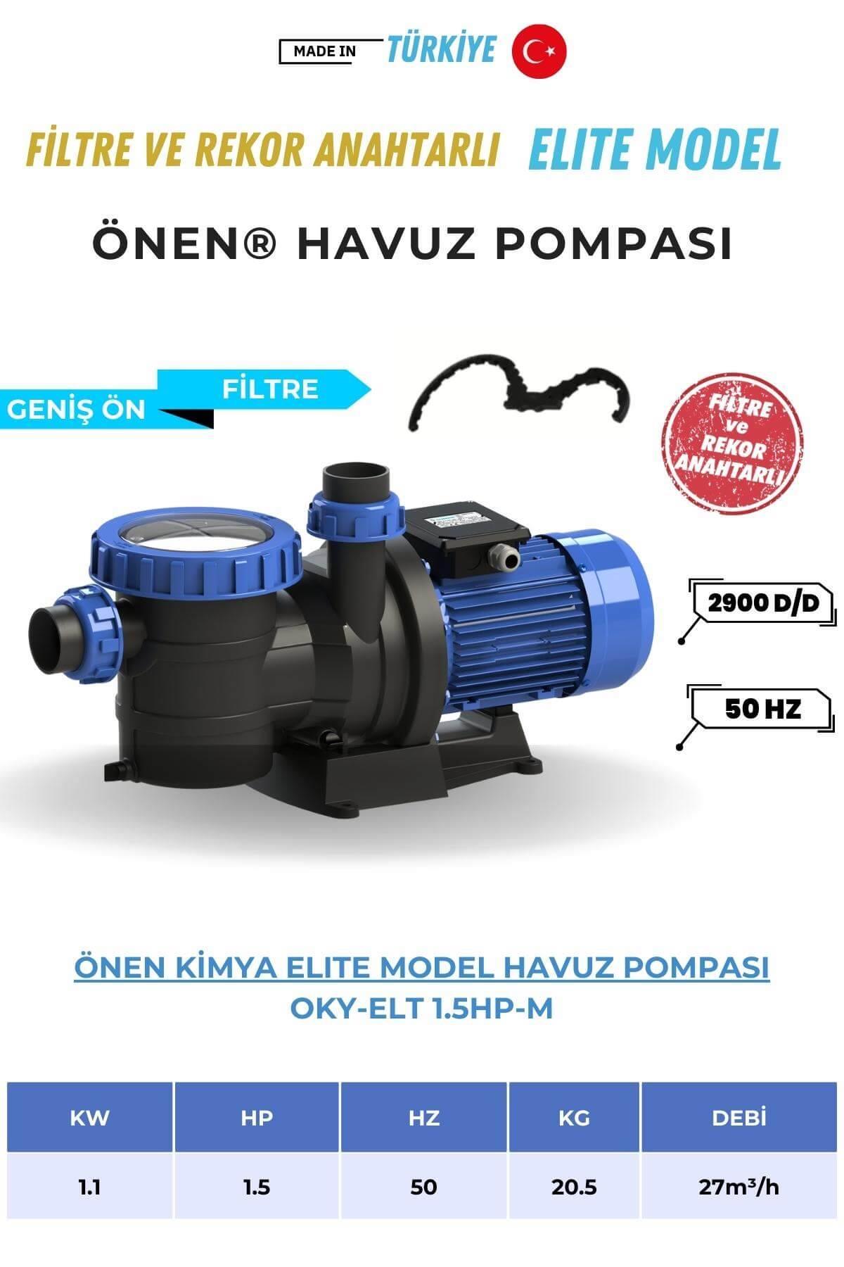 Önen Kimya 1.5 HP Monofaze Filtre ve Rekor Anahtarlı Elite Model Havuz Pompası