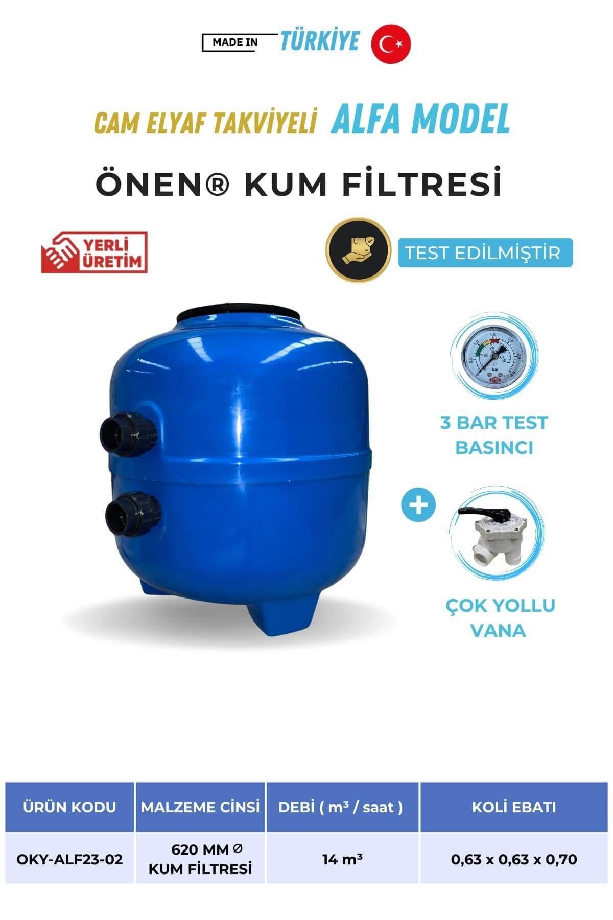Önen Kimya 620 mm Yüksek Kaliteli Çok Yollu Vana Hediyeli Alfa Havuz Kum Filtresi
