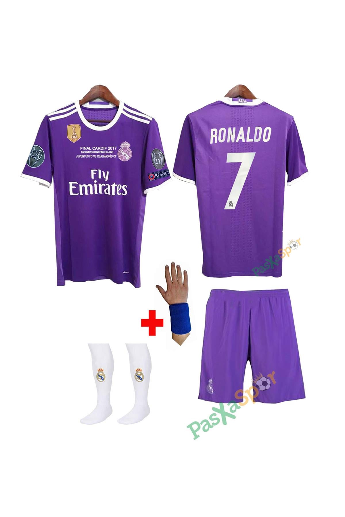 2017 Real Madrid Mor Deplasman Ronaldo Çocuk Forması Şort Çorap Bileklik Hediyeli