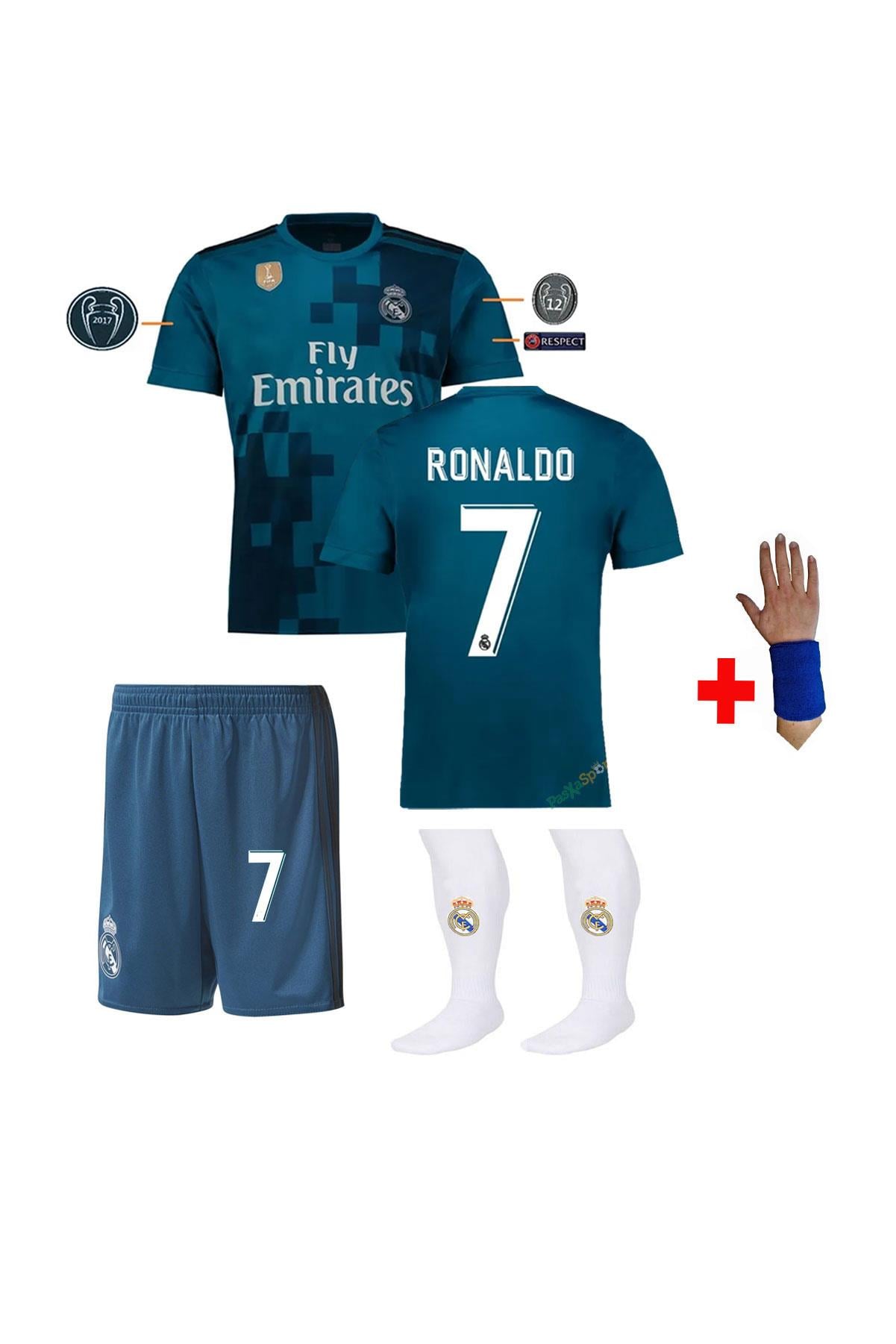 Real Madrid 2018 Şampiyonlar Ligi Ronaldo Çocuk Forması Şort Çorap Bileklik Hediyeli