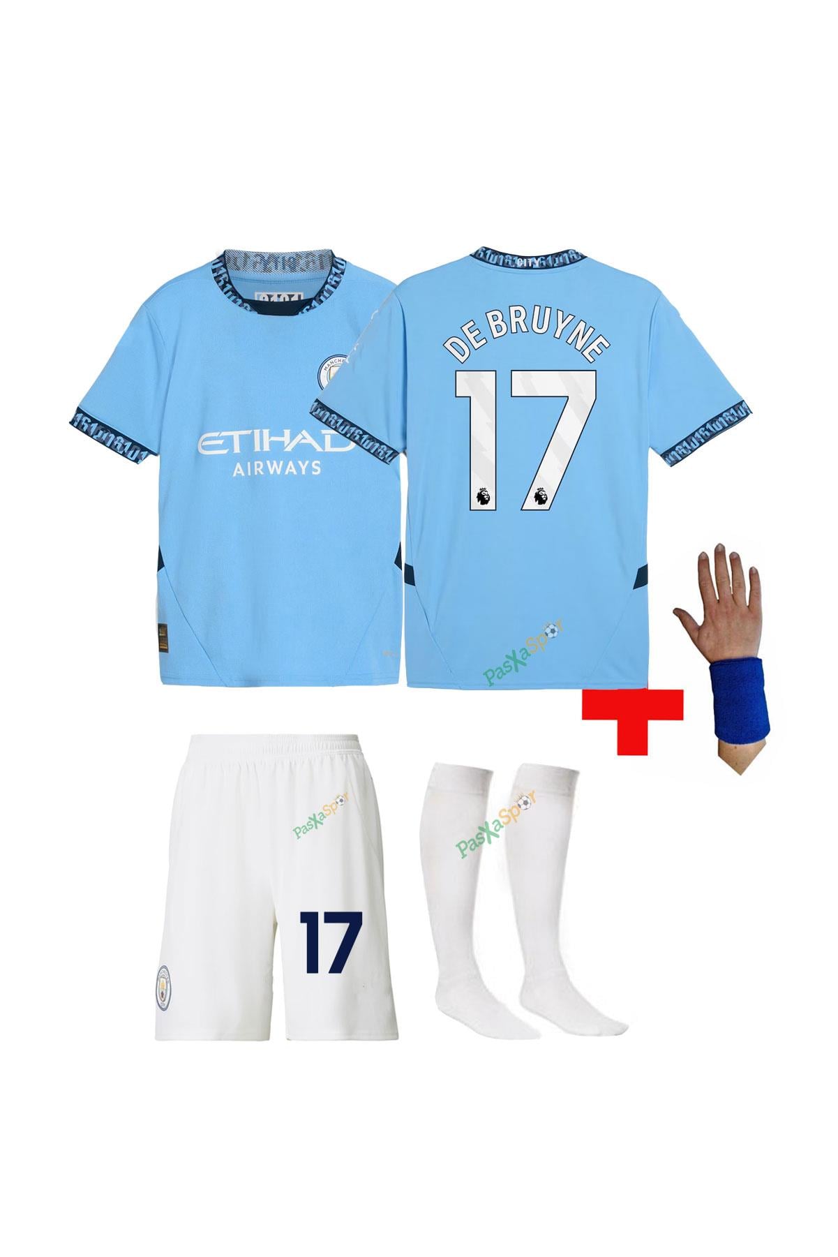 Manchester City 2025 De Bruyne Çocuk Forması Şort Çorap Bileklik Hediyeli