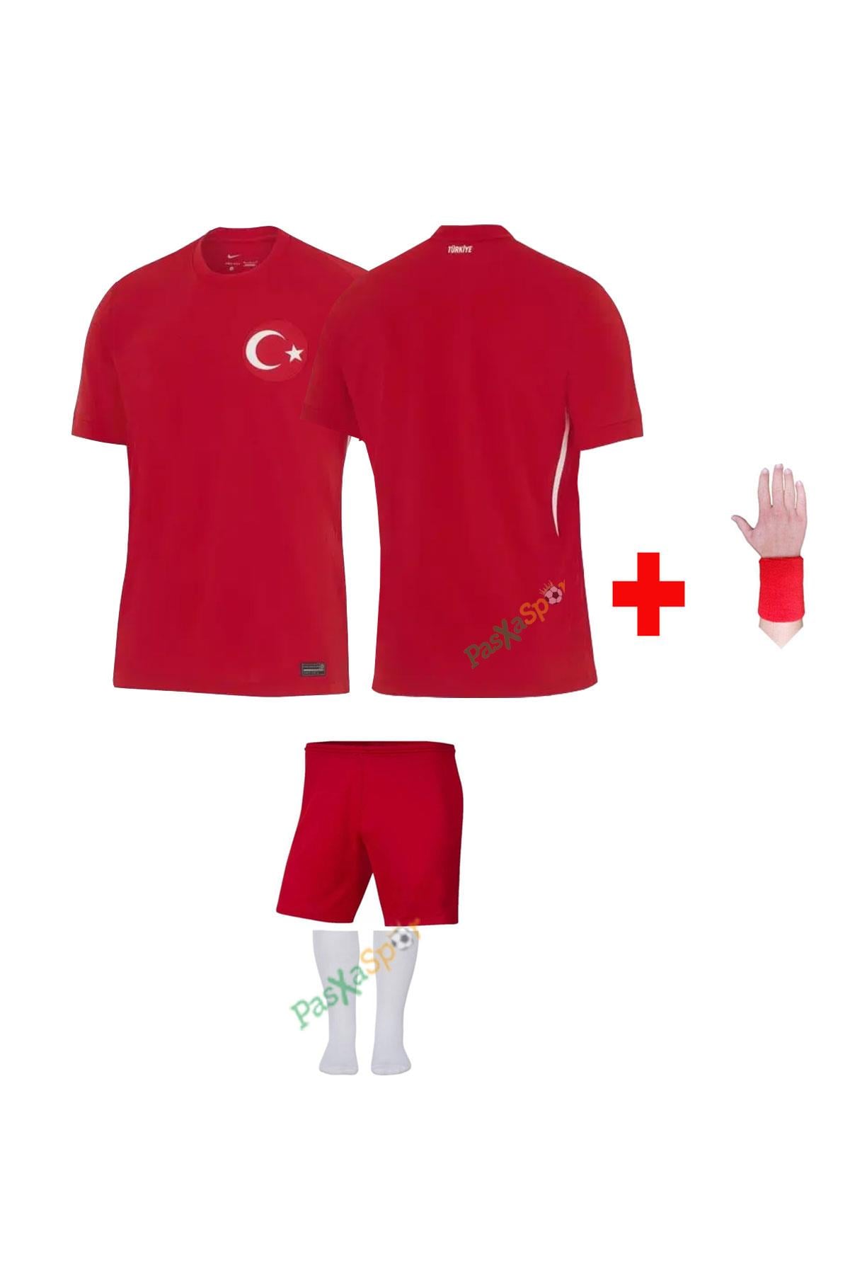 Yeni Sezon Euro 2024 Türkiye Kırmızı Özel Çocuk Forması Şort Çorap Bileklik Hediyeli