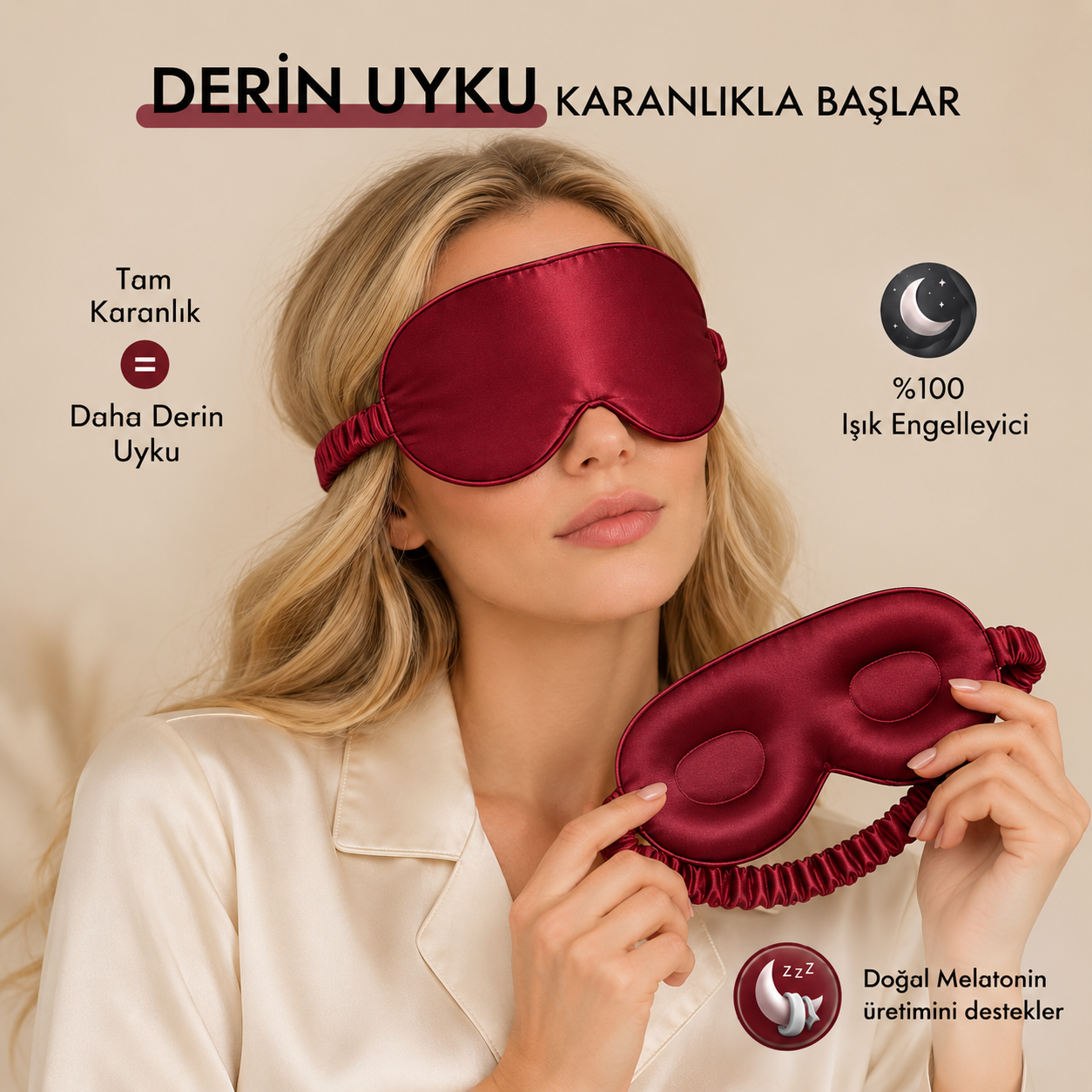  'Sleep & Glow' Üç Boyutlu Tam Karanlık Uyku Maskesi Göz Bandı (Gece Narı) 