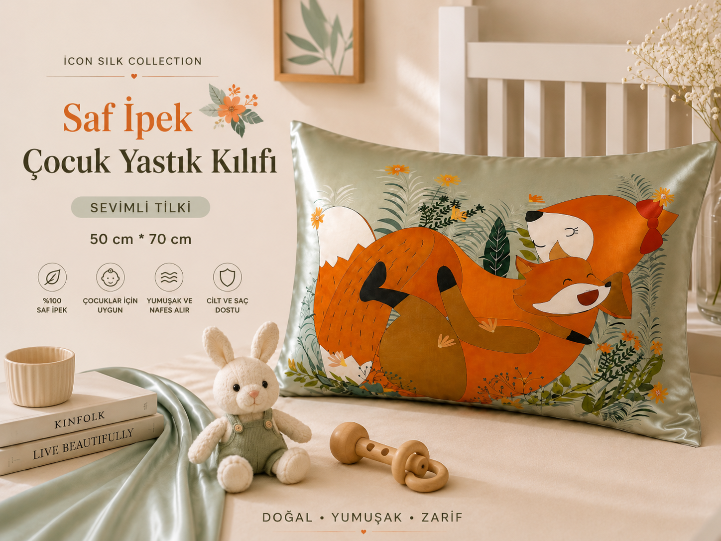 Sevimli Tilki - Saf İpek Çocuk Yastık Kılıfı 