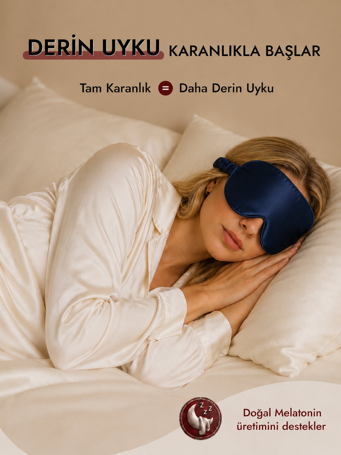  'Sleep & Glow' Üç Boyutlu Tam Karanlık Uyku Maskesi Göz Bandı (Lacivert)