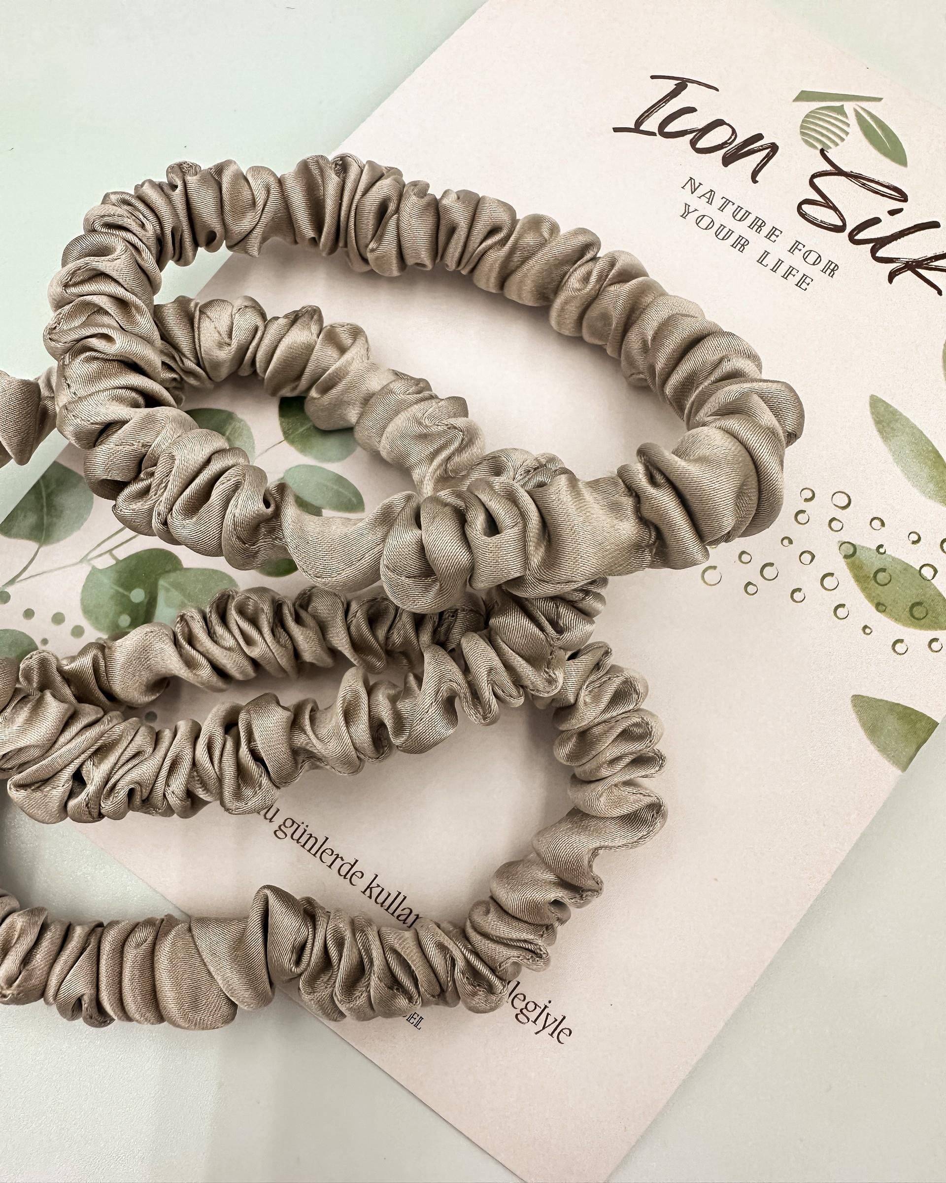3 Pack Mini Silk Scrunchies - Nude