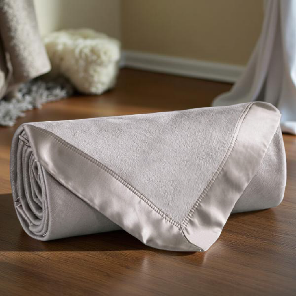 Light Grey Satin Edged Pure Silk Blanket
