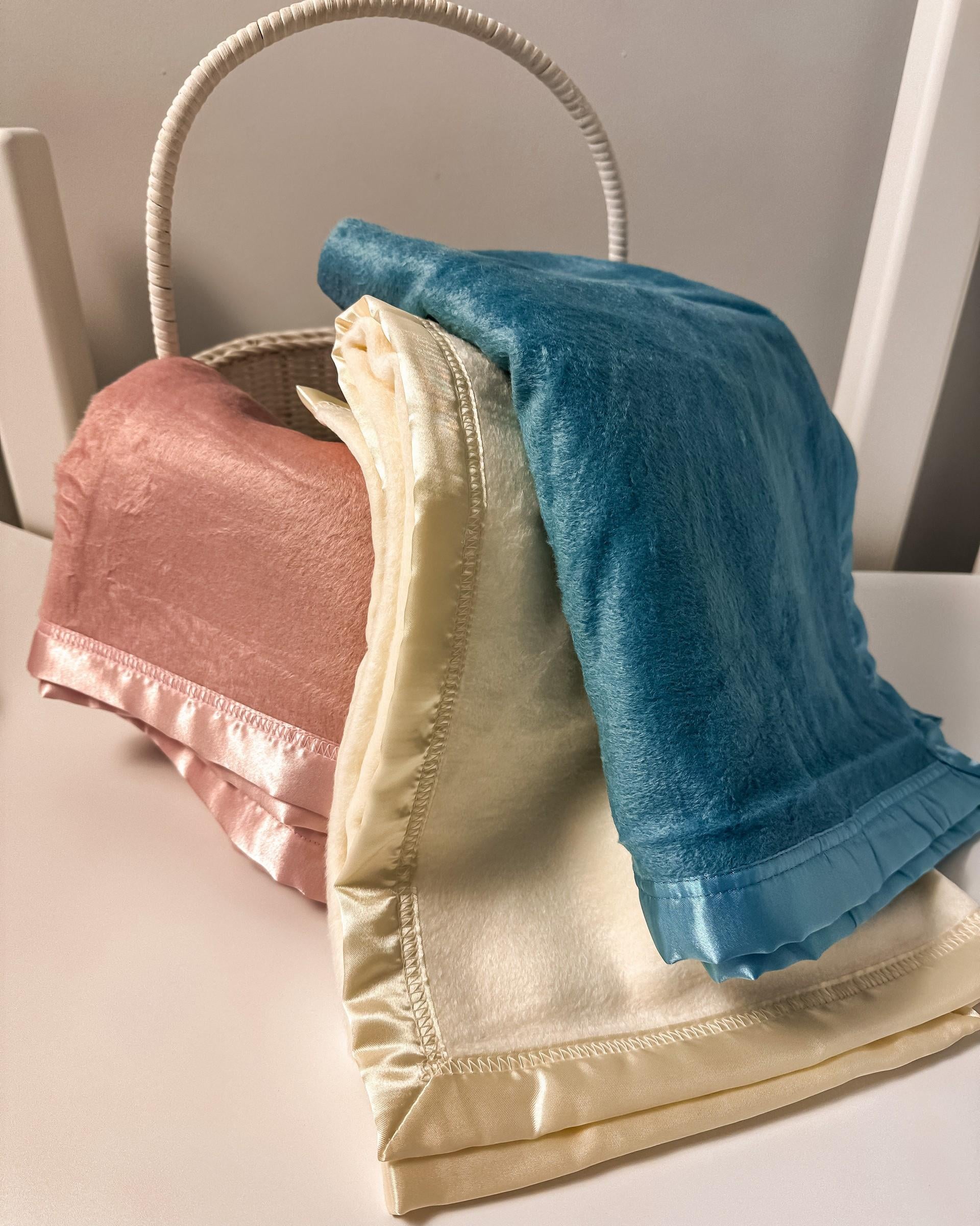 Light Blue Satin Edged Organic Bamboo Baby Blanket