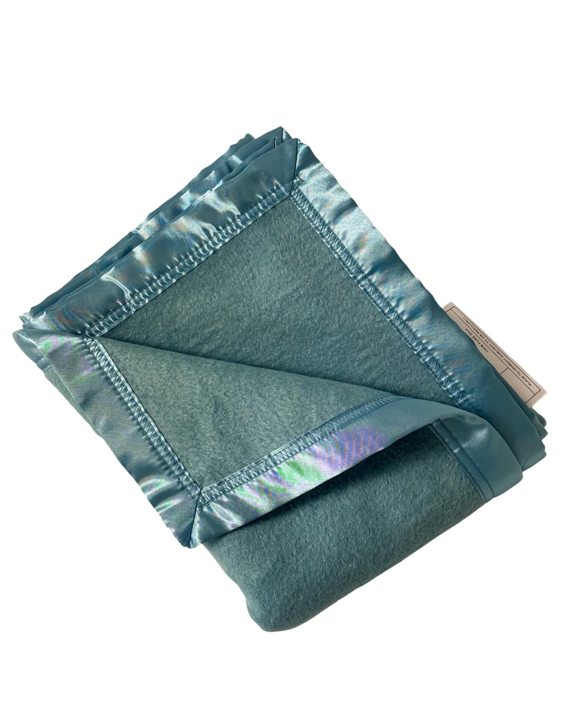Light Blue Satin Edged Pure Silk Baby Blanket