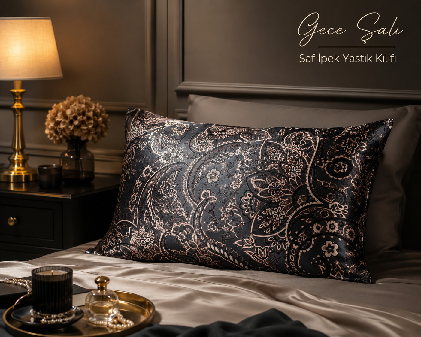 Gece Şalı - 'Sleep & Glow' Saf İpek Fermuarlı Yastık Kılıfı 